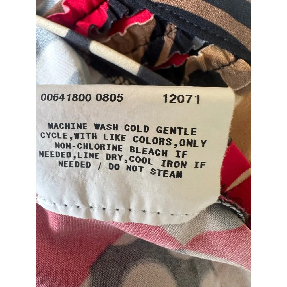 Byer Girl Women XL Red Brown Geometric Polka Dot Ruffle V-Neck Y2K, Retro